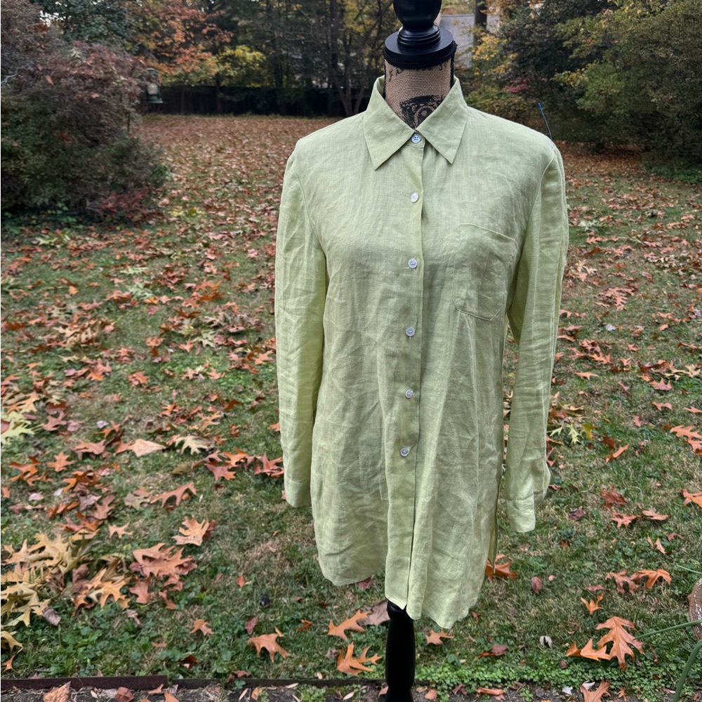 Dué Per Dué Collection sea green Linen button down long shirt